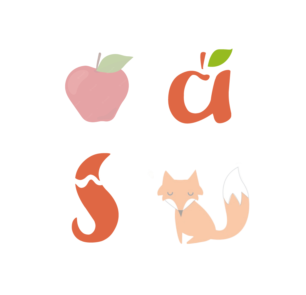 Enstehung des apfelfuchs - Logos Ein Apfel und ein Fuchsschwanz als Vorlage für das apfelfuchs -Logo