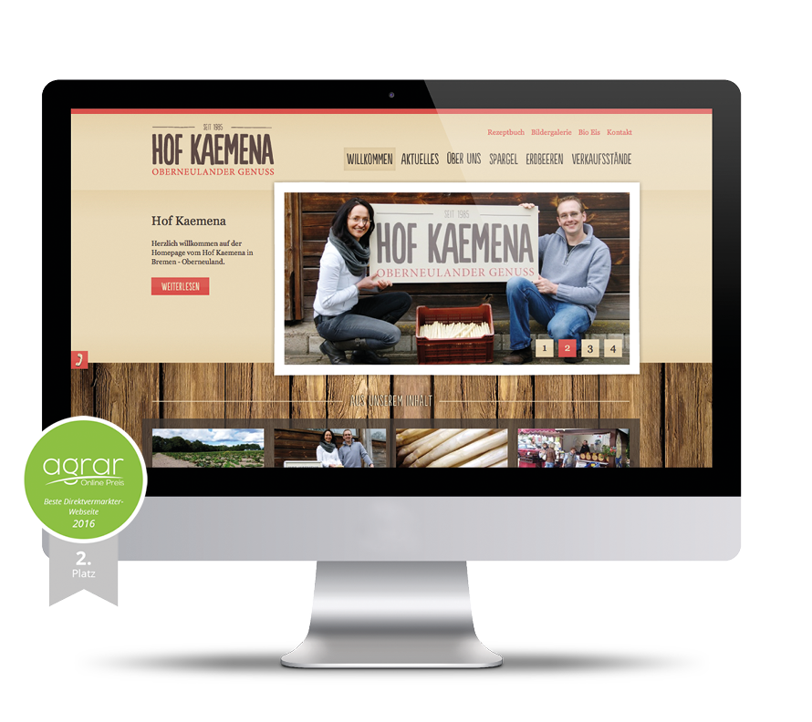 iMac auf dem die Website von Hof Kaemena zusehen ist