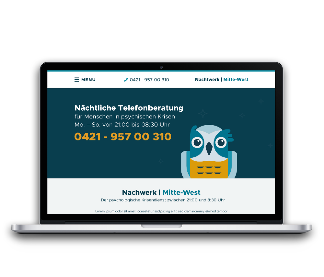 Laptop mit Nachtwerk Website