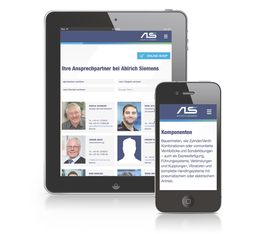 Tablet und Smartphone auf denen die Website von der Ahrlich Siemens GmbH zusehen ist