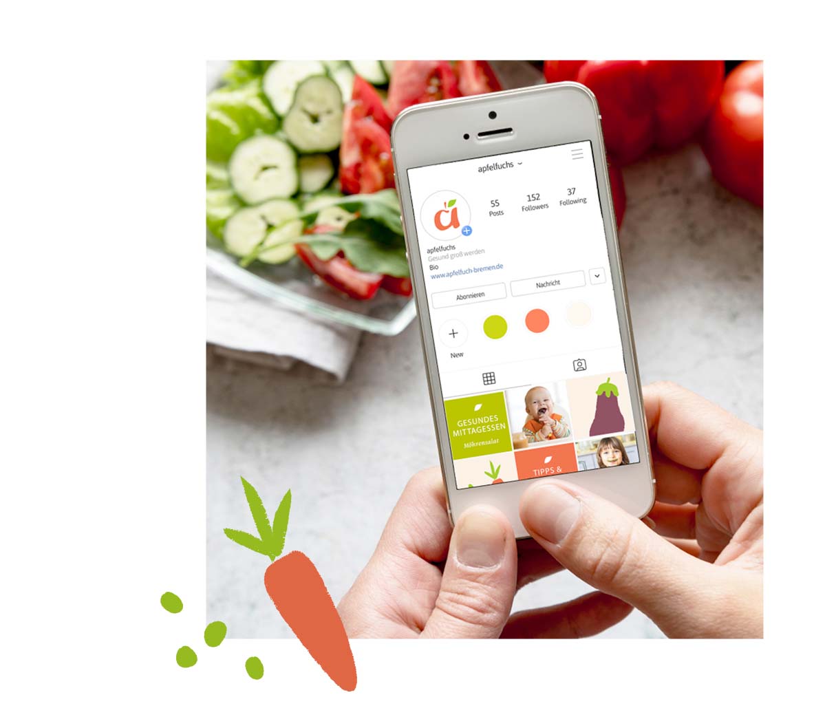 apfelfuchs bei Instagram Handy mit Instagram-Seite von apfelfuchs