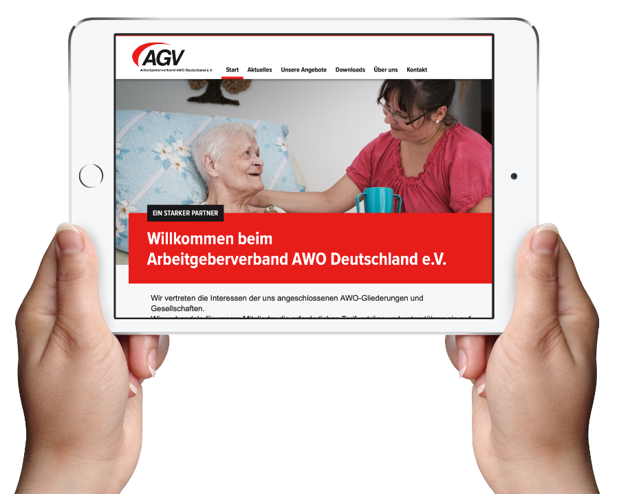 Tablet auf dem die Website des AGV zusehen ist
